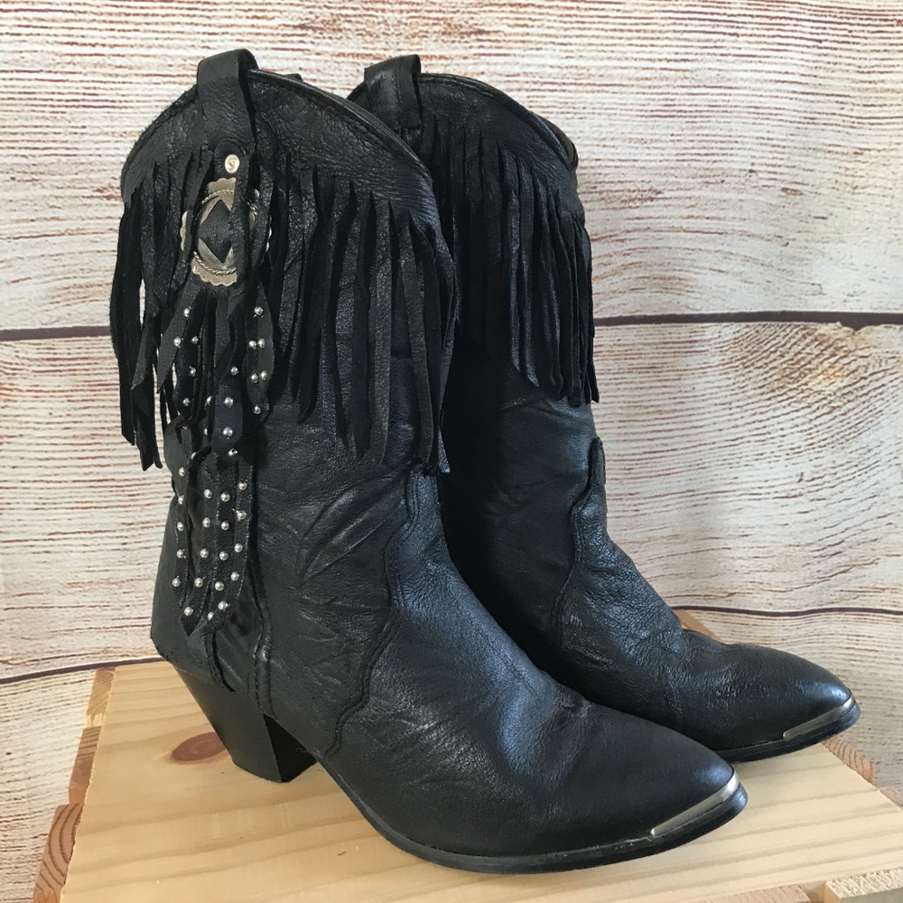 Women's Size 5.5 Leather Cowboy Boot Tassel Detail